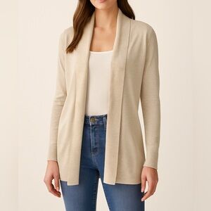 Mango Size M Cardigan Beige Open Front Long Sleeve Lightweight Knit